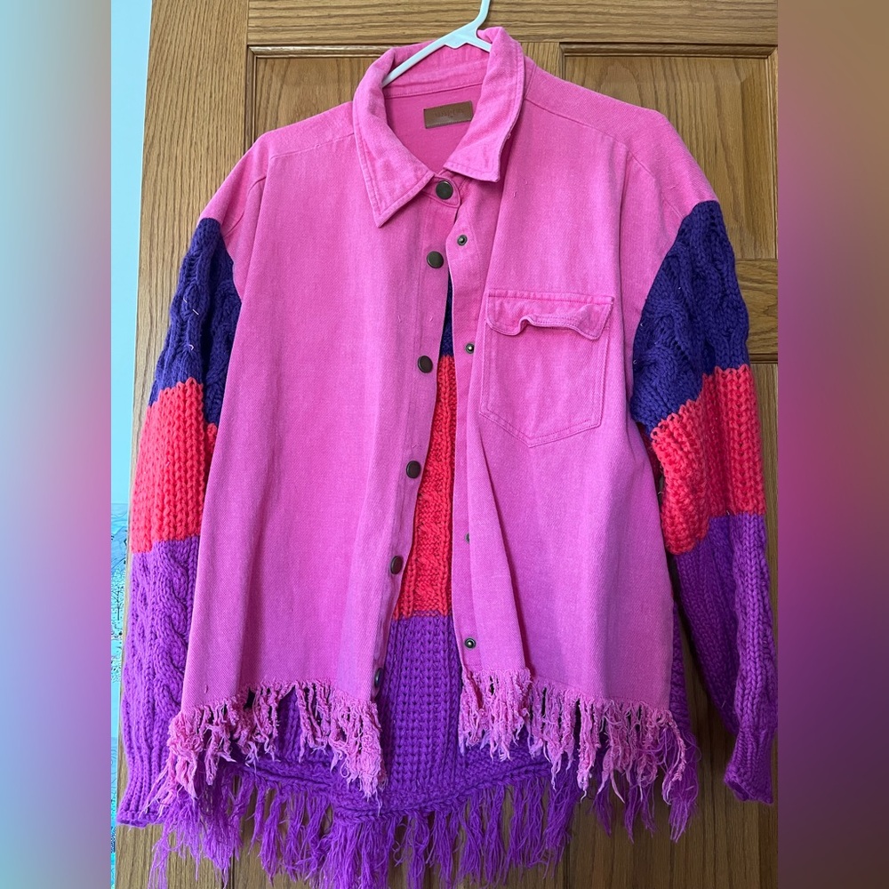 Umgee Pink and Purple Fringed Jacket